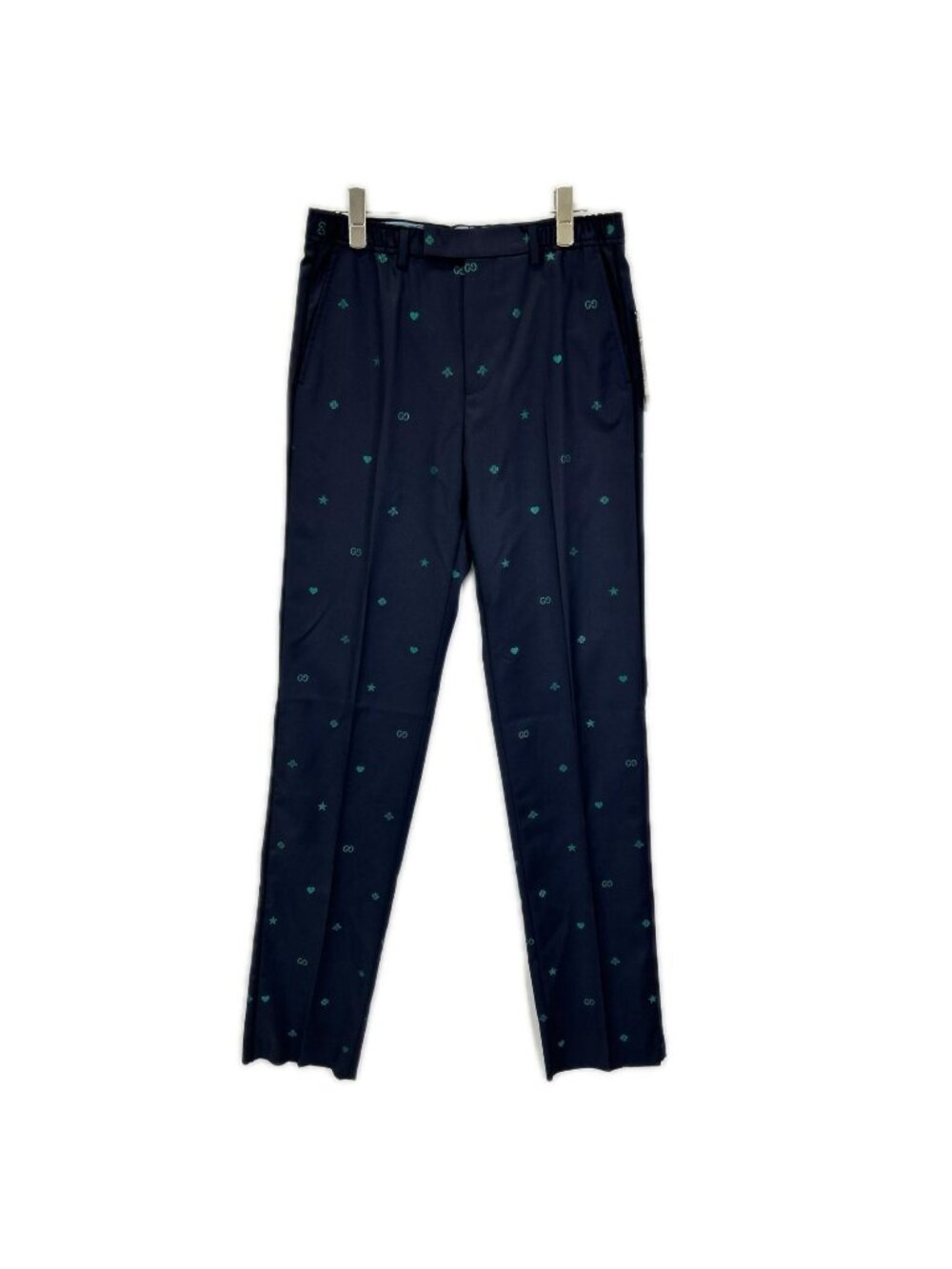 Gucci Navy Michele Era Wool GG Bee All Over Print Embroidery Trousers Pants